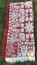 Red & White 1838  Antique Jacquard Coverlet Canton, Stark Co Ohio picture