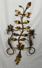 Vintage Italian Style Gold Gilt Iron Toleware Candle Wall Sconce 2 Arm 27.25