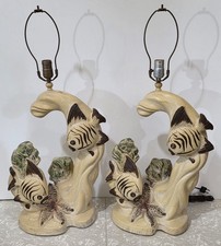 RARE 1953 Continental Lamp Co Chalkware Fish Table Lamps Large Pair picture