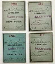 1895 antique N.Y.L.E.&W.R.R. LAKEVIEW railroad TICKET STUB lot of 4 picture