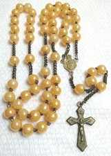 Antique French Rosary 1800's Nun Priest Orange 8mm Prosser Bead Wearable RARE  picture