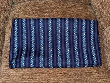Original Vintage Fabric 70s - Navy Blue Ditsy Floral Fabric Calico with Stripes picture
