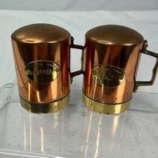 Vintage ODI Solid Copper Salt and Pepper Shakers Set Brass Handles Portugal picture