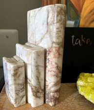 Vintage Italian Carved Alabaster Marble Book Sculpture Trompe l'Oeil Bookend picture