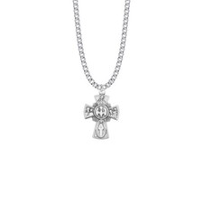 Antiqued Silver Plated Five Way Christian Medal Pendant Necklace picture