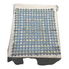 Vintage 60s 70s Blue Checkerboard Pattern Baby Quilt Folk Style Farmhouse  picture