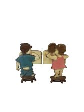 1966 Sexton Cast Metal Wall Art Plaques Boy and Girl Set of 2 picture