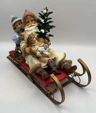 Large Santa Children Christmas Tree Resin Figurine on Metal Sleigh 10” Decor picture