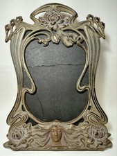 Antique Art Nouveau 12 inch Standing Frame Woman's Head Brass on Cast Iron picture