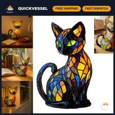 Stained Glass Cat Lamp - Decorative LED Night Light for Cat Lovers, USB Vintage picture