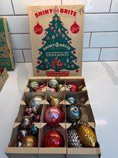 Lot 20 Vtg Box Shiny Brite Made in US of A Striped Christmas Ornaments picture