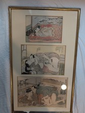 Vintage Japanese Erotic Paintings 3 Framed Together picture