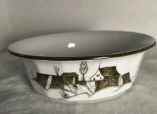 Vintage Porsgrund Vegetable Serving Bowl Handpainted Brown Town Wall Gate 8.25