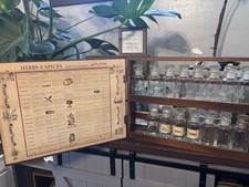 Vintage 1965 Three Mountaineers Inc. Herbs Spices Wooden Spice Rack With 15 Jars picture