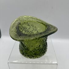 Fenton Daisy & Button Pattern Glass Top Hat Dark Green Candle Holder 3.25