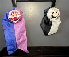 Vintage 1986 Schaub Porcelain Clown Windsock Pair Circus Wall Hangings Decor picture