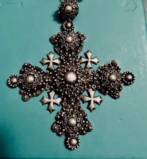 LARGE Vintage 950 Silver Jerusalem Cross Necklace Ornate Filigree 46g picture