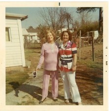 Vtg 1970s Found Photo Sisters Dressed Up w/ Shadow Snapshot picture