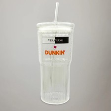 EXCLUSIVE Vera Wang Dunkin' Donuts Glass Coffee Cup Tumbler With Lid & Straw picture