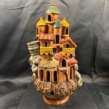 Vintage Hand Painted Ceramic Castle Luminary Studio Pottery Folk Art Figurine picture
