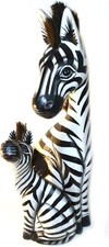 2 PC 20 IN ZEBRA MOTHER BABY WOOD SCULPTURE STATUE AFRICAN ART HANDMADE SET picture