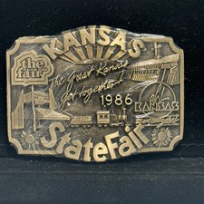 Vintage 1986 Kansas State Fair Commemorative Belt Buckle Solid Brass Hutchinson picture