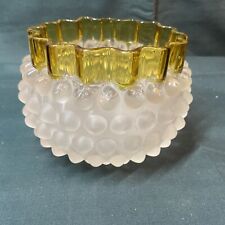 Antique Hobbs Brockunier & Co. Hobnail Frosted W/Amber Stain Rim Rose Bowl Vase picture