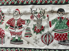 Vintage Mid-Century Christmas Tablecloth Santa Reindeer Angels 59x65