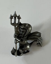 Small Devil Holding Trident Pewter Lapel Pin 3D Signed IFS picture