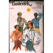Vintage Butterick 5569 Sewing Pattern Misses Blouse Scarf Tucks Sz 14 Retro 70s picture