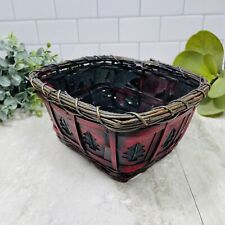 Vintage Red Woven Basket Wooden Slat Twig Christmas Tree Dark Brown 8x6.5” picture
