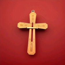 Steeltime Ethiopian Coptic Cross Pendant Yellow Gold Tone Etched Metal African picture