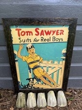Antique 1930s Tom Sawyer Suits For Real Boys Swimsuit Advertisement Framed Sign picture
