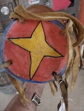 Antique OLD Native American Indian 19th c. CROW Painted Parfleche cylinder picture
