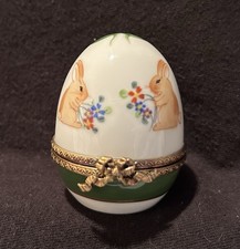 VTG Dubarry Limoges Porcelain Treasure Box -Bunny Egg W/Crystal Perfume Bottle picture