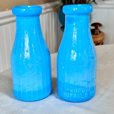 Vintage Blue Slag Glass Milk Bottles One Pint Qty 2 picture