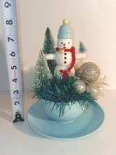 Christmas Snowman Assemblage  Kitchen Wood Ornament All Vintage Materials  picture