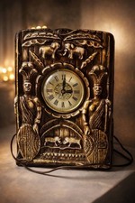 Lanshire T3 Vintage Egyptian Revival Ceramic Clock Art Deco Elephant USA Working picture