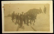 1930's Group Of Men Removing Snow From Railroad Tracks RPPC Postcard-T-221 picture