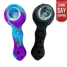 2 Pack Black and Blue Silicone Beehive Water Pipe w/ Glass Bowl Smoking Set picture