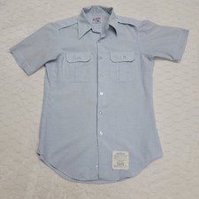 Vintage 1983 USAF Blue Dress Shirt Short Sleeve Epaulets Martin Mfg15 Tapered picture