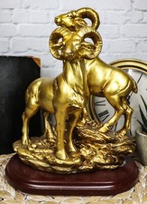 Rustic Country Bighorn Sheep Ram Family Climbing Rock Faux Gold Patina Figurine picture