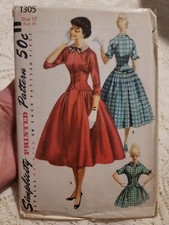 Vintage Simplicity 1950s Simplicity 1305 Dress Pattern Sz 12 Bust 30 Uncut picture