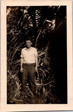 Vintage 1940s Snapshot Photo Young Man in Jungle Tropic Foliage picture