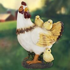 Vintage Farmhouse Hen & Yellow Chicks Carved Wood Look Resin Decor picture