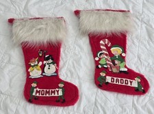 Vintage 50s Handmade Felt Christmas Stockings (MCM) Mommy & Daddy Ready to Stuff picture