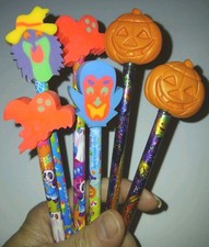 Lot Of Halloween Lisa Frank Pencils Erasers Glow 2 Diener Pumpkin Pencils READ picture