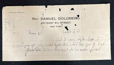 Judaica Hebrew Rare Letter Rev. Samuel Goldberg NYC picture