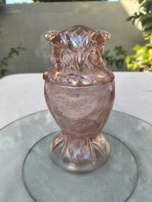 Imperial Handcrafted by Lenox Pink Iridescent Owl Covered Candy Dish With Lid picture