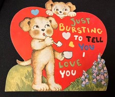 Vintage Pup Blowing Bubbles Valentine Card c. 1940s picture